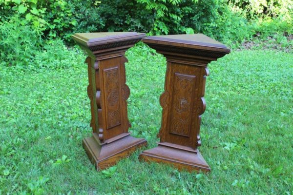 Ornate Oak Pedestals