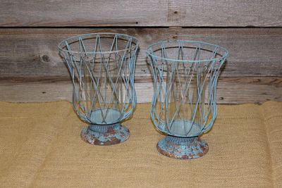 Vintique Rental-Wisconsin Wedding Distressed Teal Candle Holders