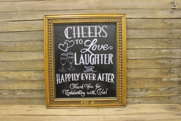 F212 Detailed Oak Chalkboard: Cheers to Love, Laughter….Sign