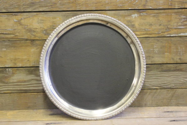 F324: Feathered Trimmed Chalkboard Platter