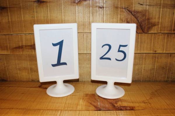 White & Blue Table Numbers -Vintique Rental WI