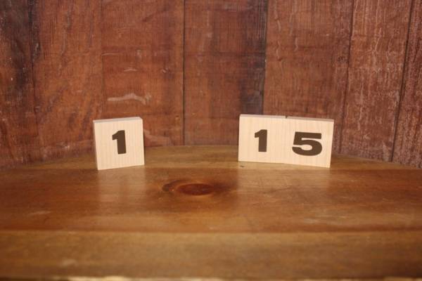 2x2 Wood Block Table Numbers -Vintique Rental WI