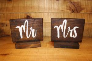 Dark Wood Mr & Mrs Displays -Vintique Rental WI