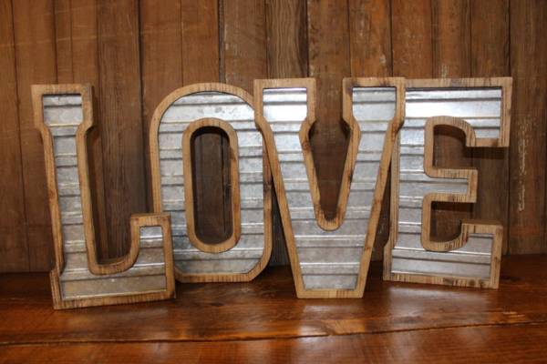 Galvanized & Wood LOVE Letters - Vintique Rental WI