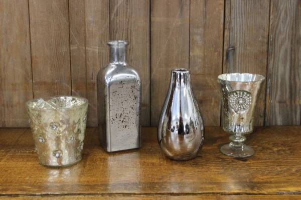 Silver Mercury Glass Vases- S- Vintique Rental WI