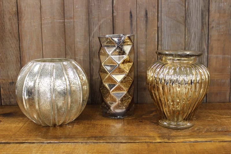 Gold Mercury Glass Vases- L - Vintique Rental.