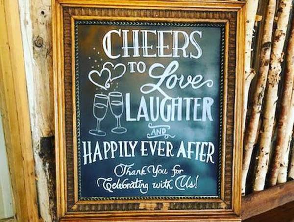 F212 Detailed Oak Chalkboard: Cheers to Love, Laughter….Sign