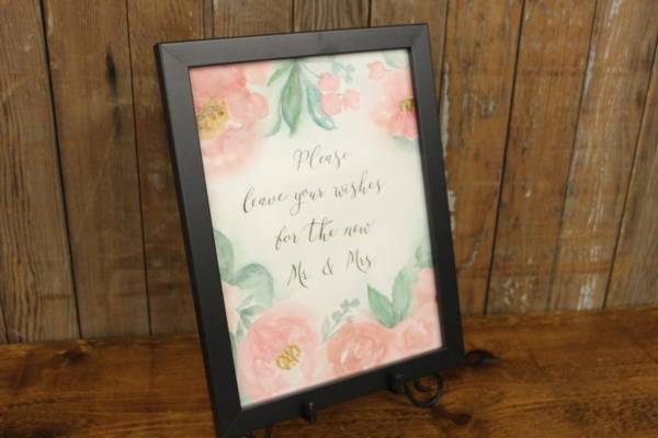 J57: Pink Floral "Leave Your Wishes" Sign