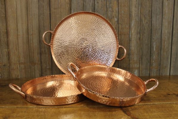 Handled Copper Tray Set