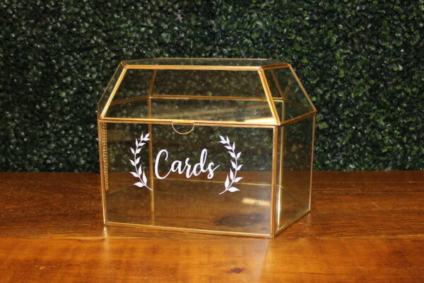 Gold & Glass Card Box w/White Cards Label