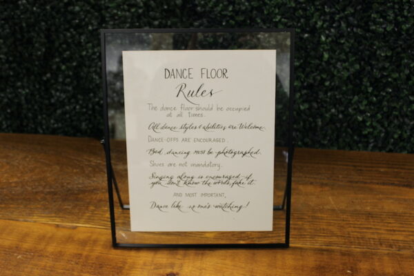 J201 Dance Floor Rules in Modern Black Frame Sign