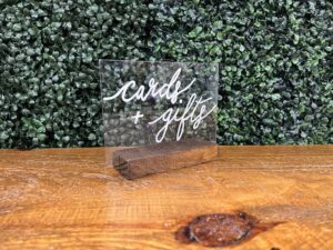 Simple Acrylic 'Cards & Gifts' Sign w/Wood Stand