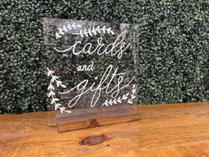 Acrylic 'Cards & Gifts' Leaf Sign w/Wood Stand